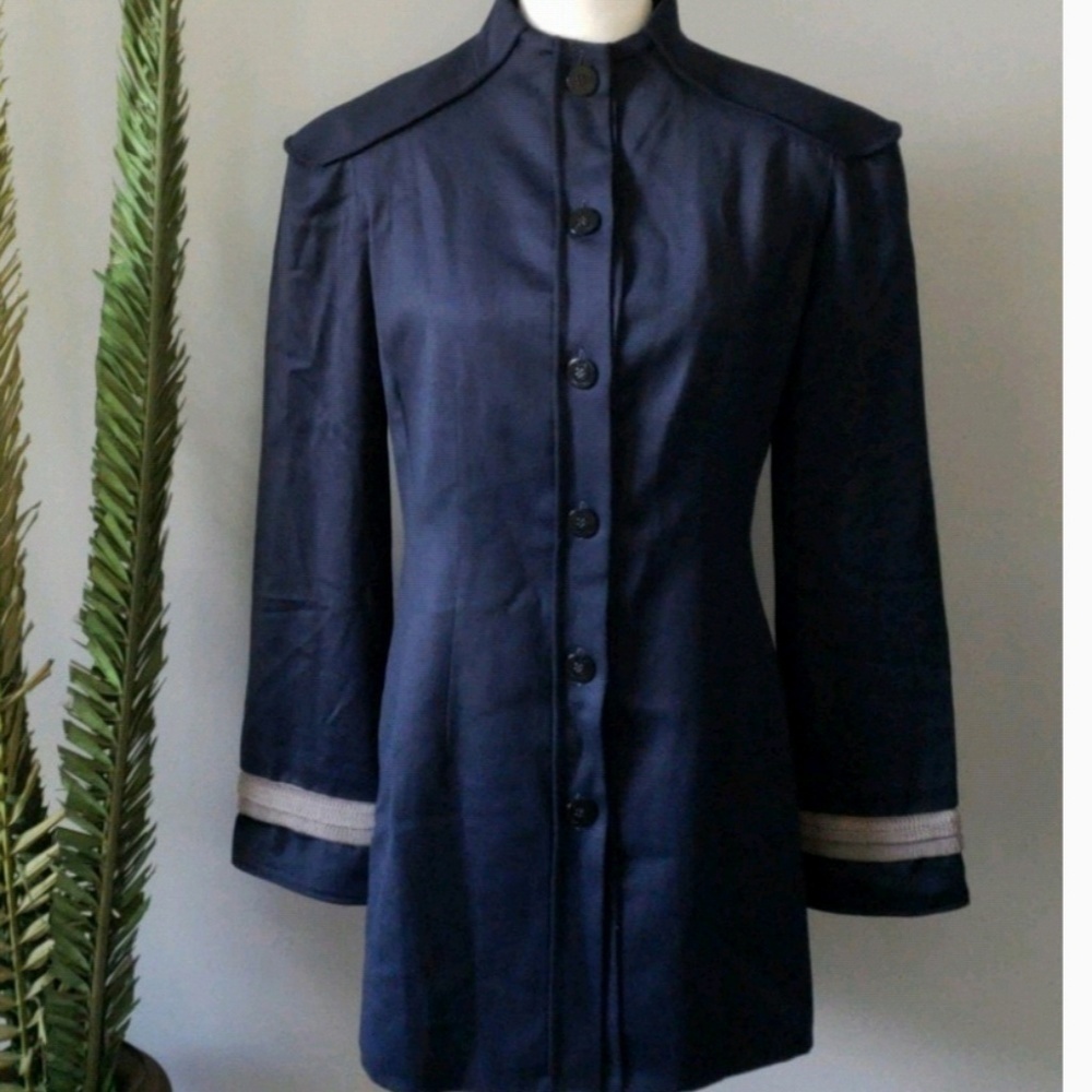 👠Rare👠 Vintage Nina Skarra navy military style jacket with signature gray knit
